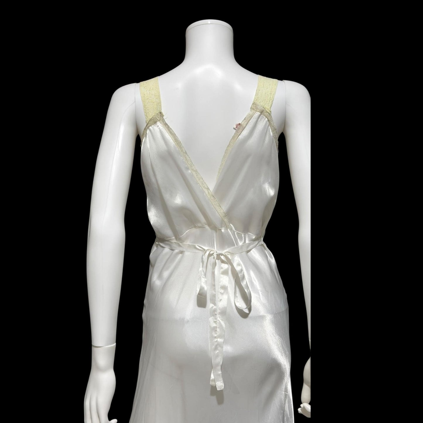 FORTY WINKS Vintage 1940s Nightgown Slip Dress, shiny white bias cut rayon lingerie dress