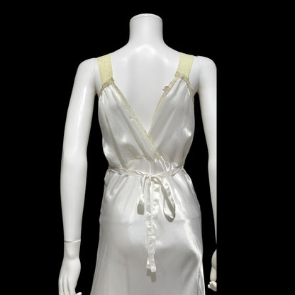 FORTY WINKS Vintage 1940s Nightgown Slip Dress, shiny white bias cut rayon lingerie dress