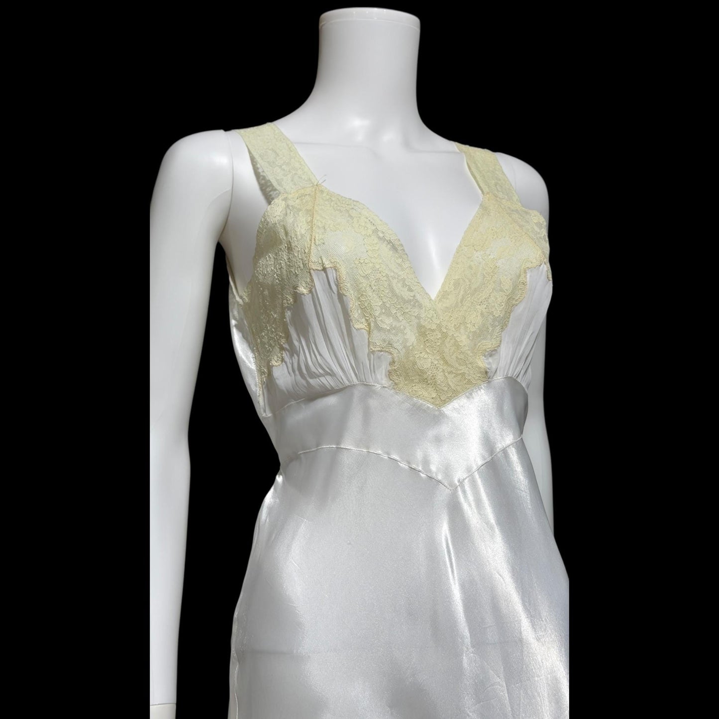 FORTY WINKS Vintage 1940s Nightgown Slip Dress, shiny white bias cut rayon lingerie dress