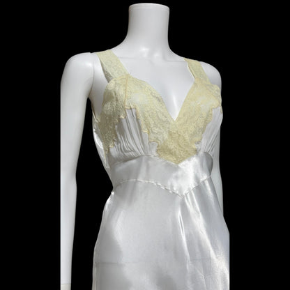 FORTY WINKS Vintage 1940s Nightgown Slip Dress, shiny white bias cut rayon lingerie dress