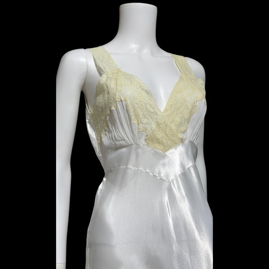 FORTY WINKS Vintage 1940s Nightgown Slip Dress, shiny white bias cut rayon lingerie dress