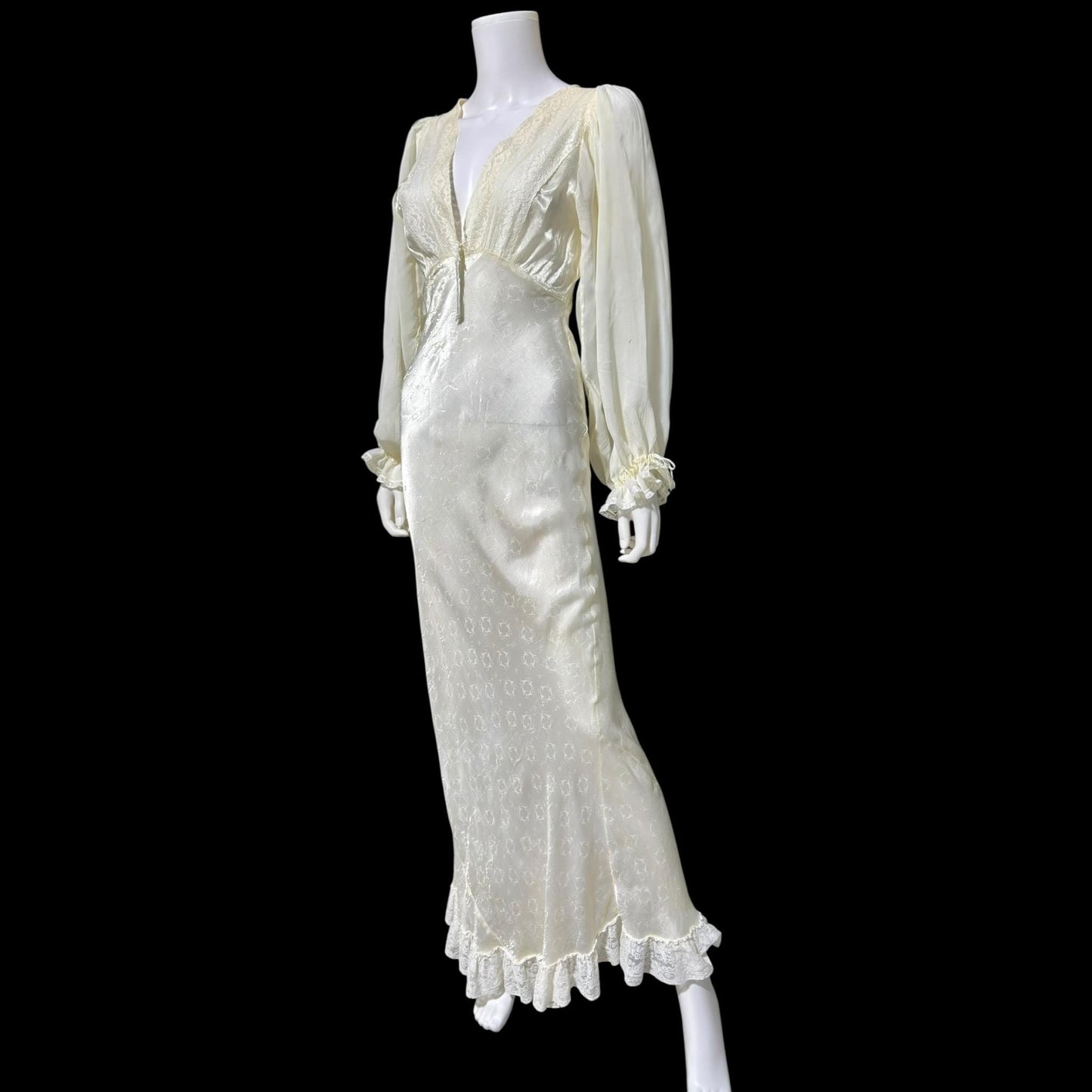 FEMICRAFT vintage 1930s nightgown dress, shimmering pearly white liquid satin sheath lingerie gown