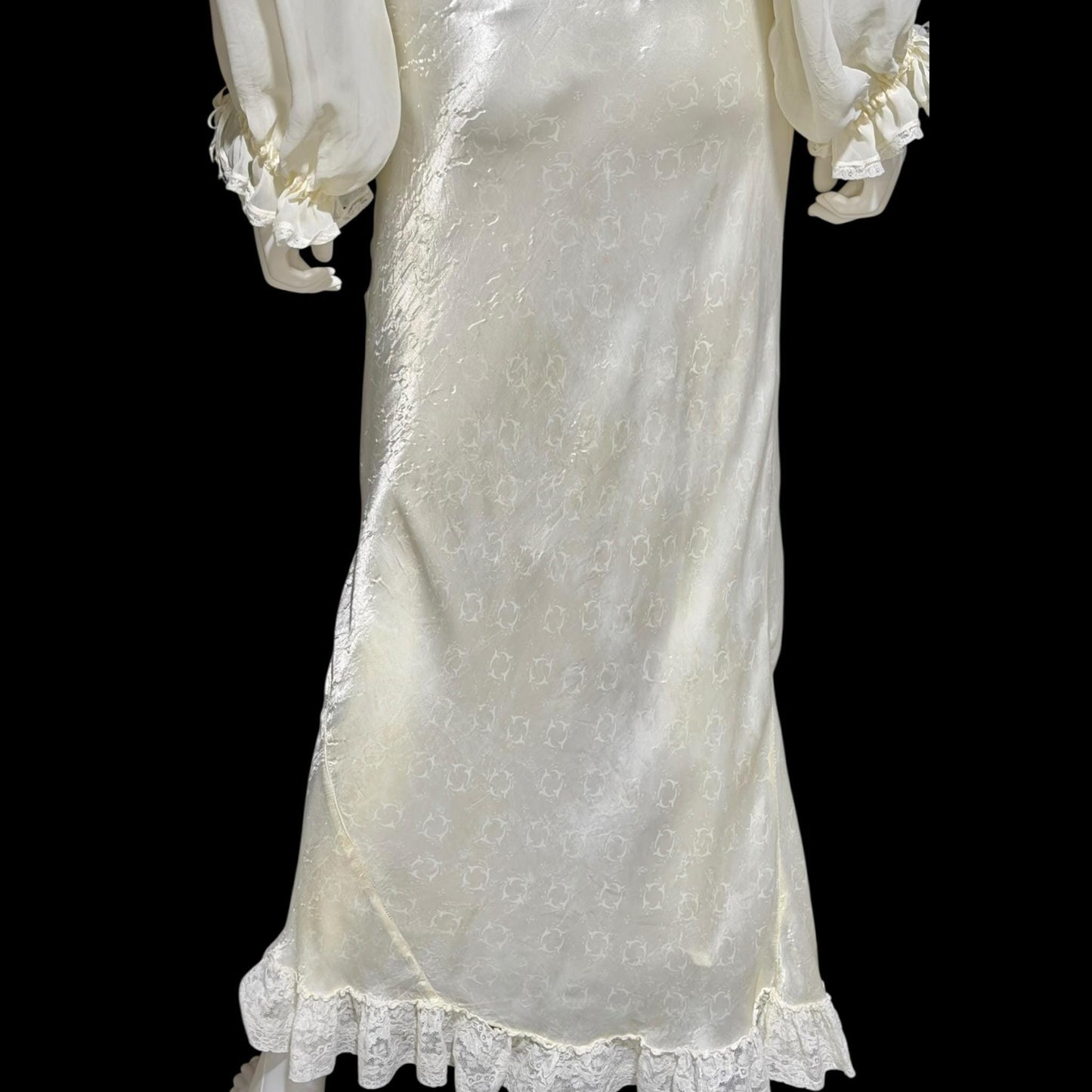 FEMICRAFT vintage 1930s nightgown dress, shimmering pearly white liquid satin sheath lingerie gown