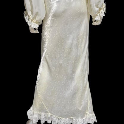 FEMICRAFT vintage 1930s nightgown dress, shimmering pearly white liquid satin sheath lingerie gown