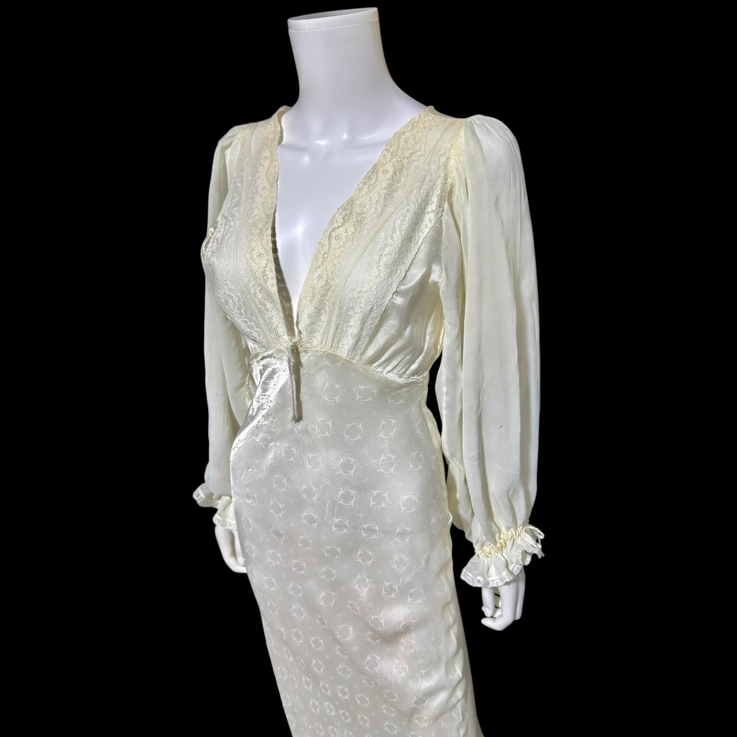 FEMICRAFT vintage 1930s nightgown dress, shimmering pearly white liquid satin sheath lingerie gown
