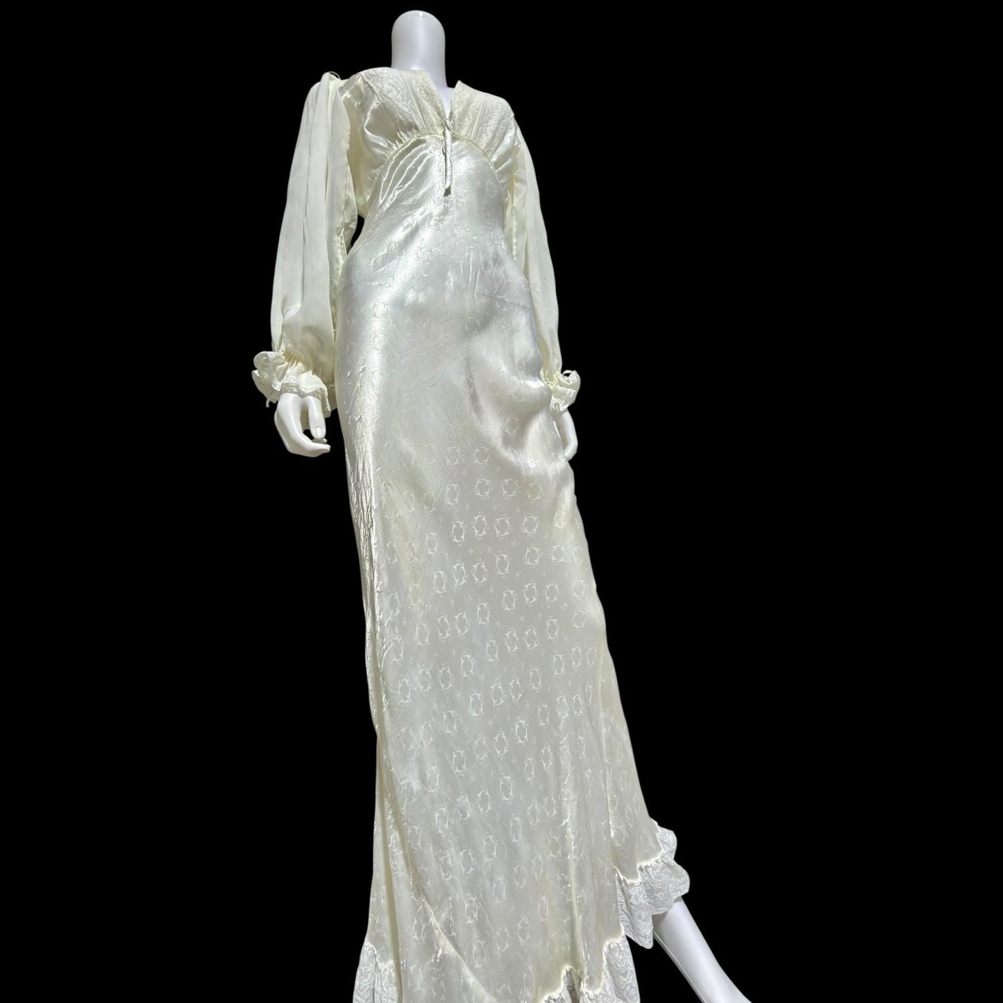 FEMICRAFT vintage 1930s nightgown dress, shimmering pearly white liquid satin sheath lingerie gown