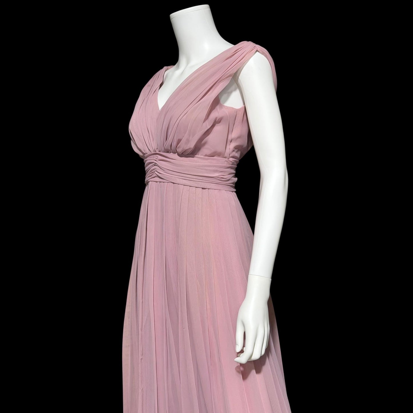 1960s vintage evening gown dress, dusty orchid pleated chiffon cocktail party dress