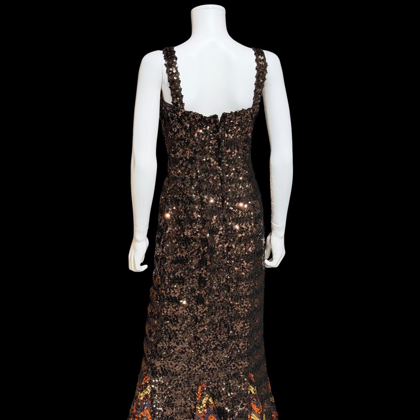 LILLI DIAMOND vintage designer evening dress gown, 1960s Brown sequin bodycon mermaid dress