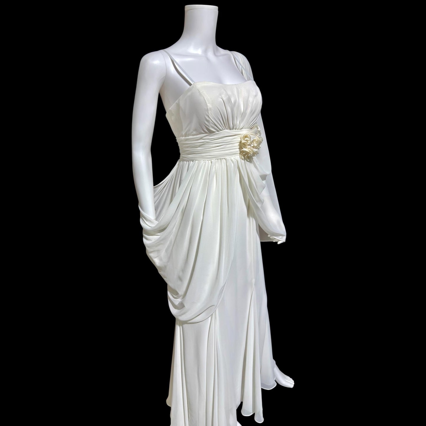 1980s Vintage wedding dress gown, Romantic white chiffon cape dress