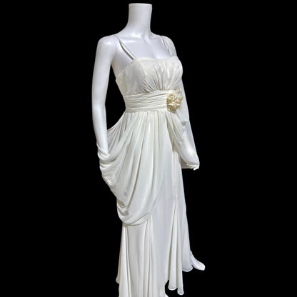 1980s Vintage wedding dress gown, Romantic white chiffon cape dress