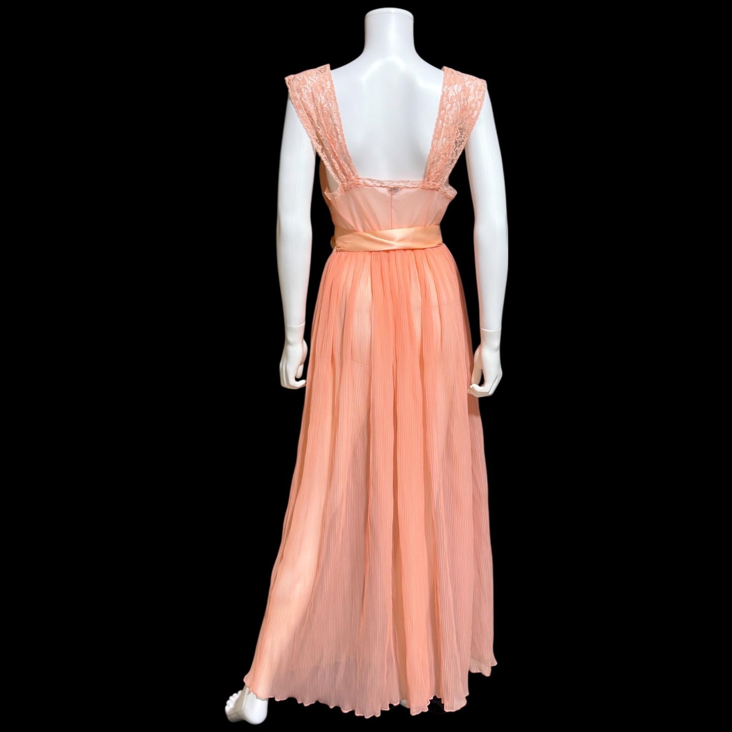 LADY DUFF vintage 1940s Nightgown slip dress, Micro pleat peach nylon sheer lingerie gown