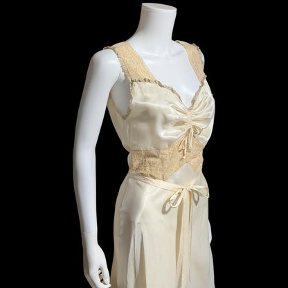 1940s vintage Nightgown slip dress, cream white bridal negligee lingerie dress