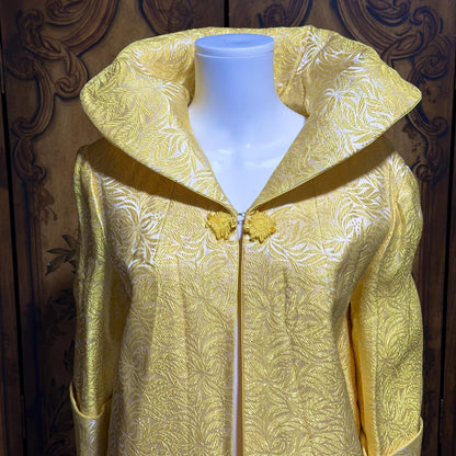 MARTYS Vintage 1950s evening swing coat, Yellow silk jacquard Easter Spring Dress coat