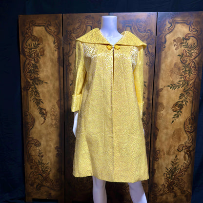 MARTYS Vintage 1950s evening swing coat, Yellow silk jacquard Easter Spring Dress coat