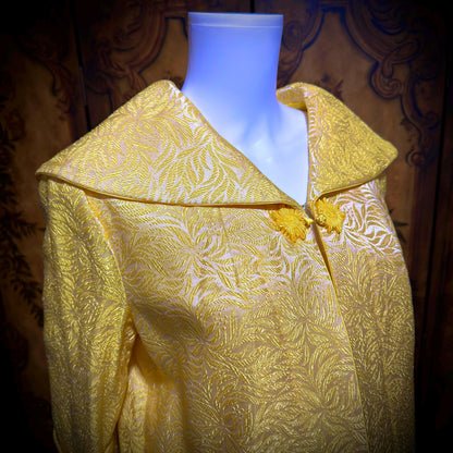 MARTYS Vintage 1950s evening swing coat, Yellow silk jacquard Easter Spring Dress coat