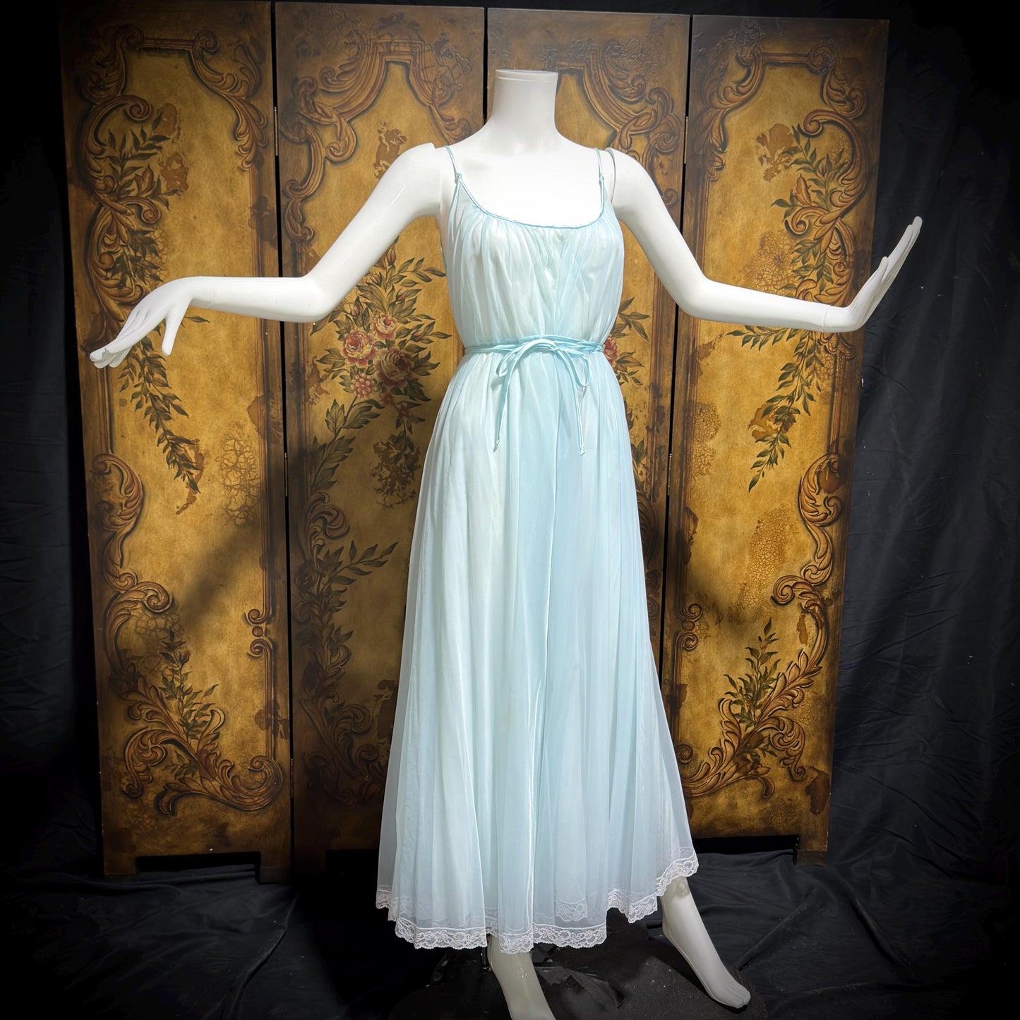 LUCIE ANN Claire Sandra peignoir set, vintage 1960s frothy blue marabou lingerie gown