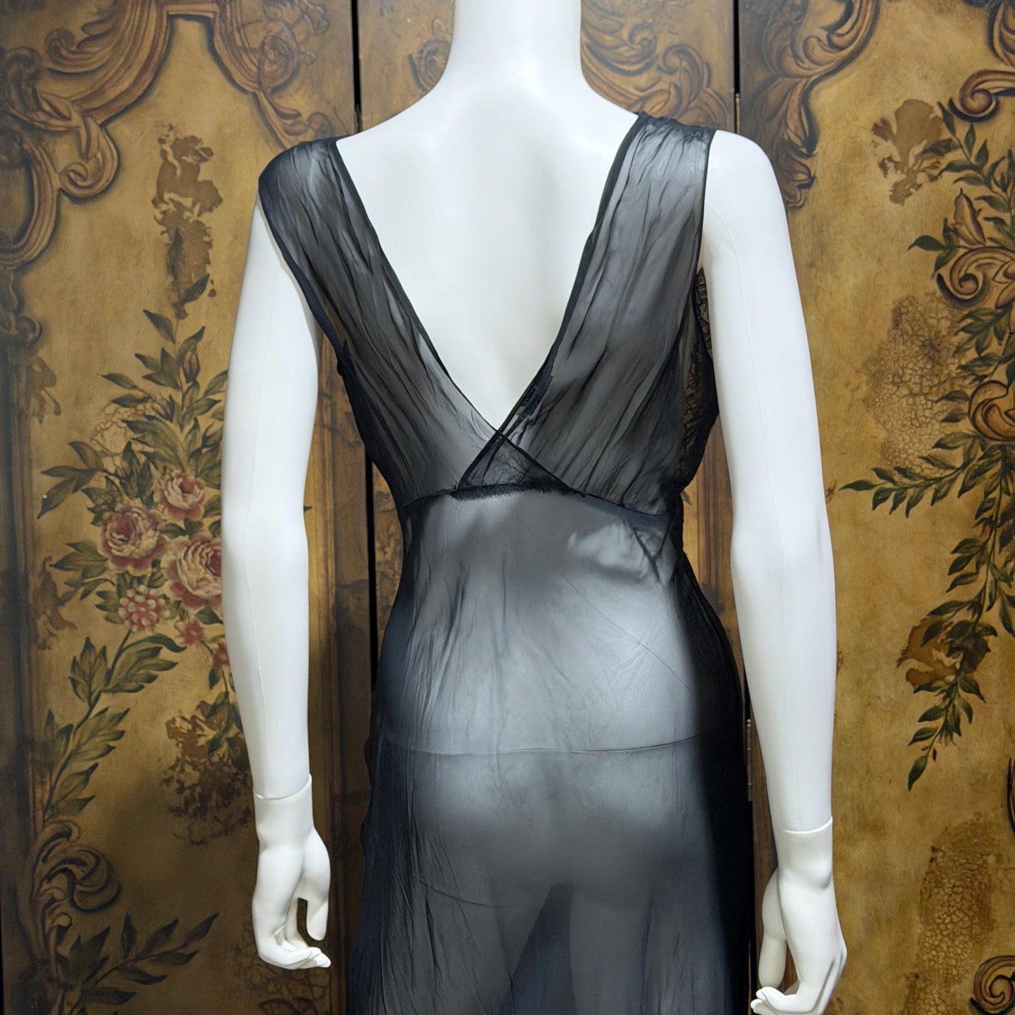 WEISMAN vintage 1930s Nightgown slip dress, sheer sultry black night lingerie dress
