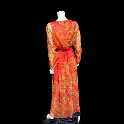 ALBERT CAPRARO vintage 1970s evening dress gown, SAKS designer blouson chiffon gown, medium