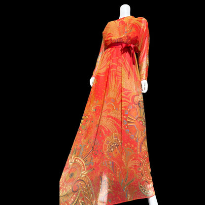 ALBERT CAPRARO vintage 1970s evening dress gown, SAKS designer blouson chiffon gown, medium