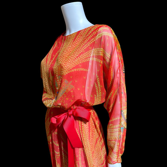 ALBERT CAPRARO vintage 1970s evening dress gown, SAKS designer blouson chiffon gown, medium