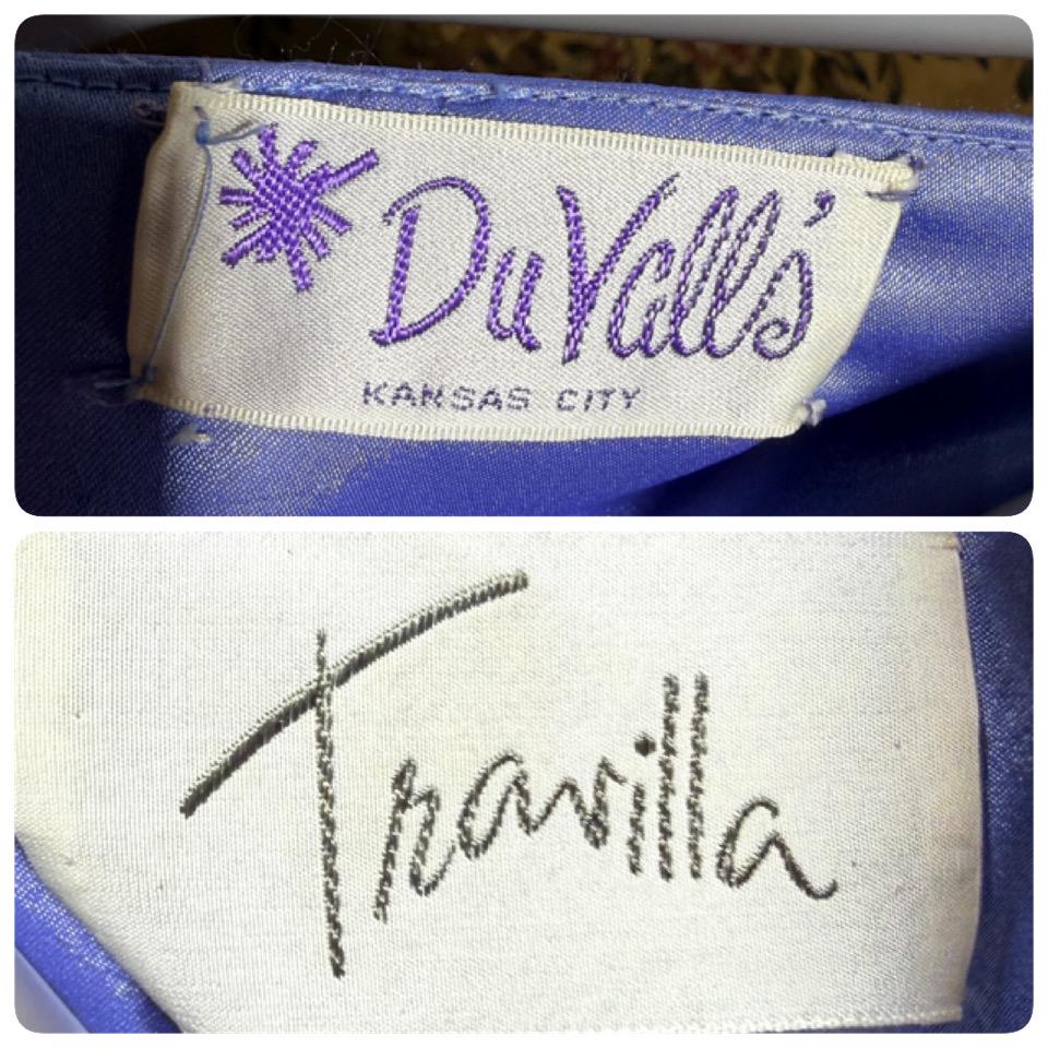 TRAVILLA vintage evening dress gown, for DuValls 1970s Periwinkle strapless gown