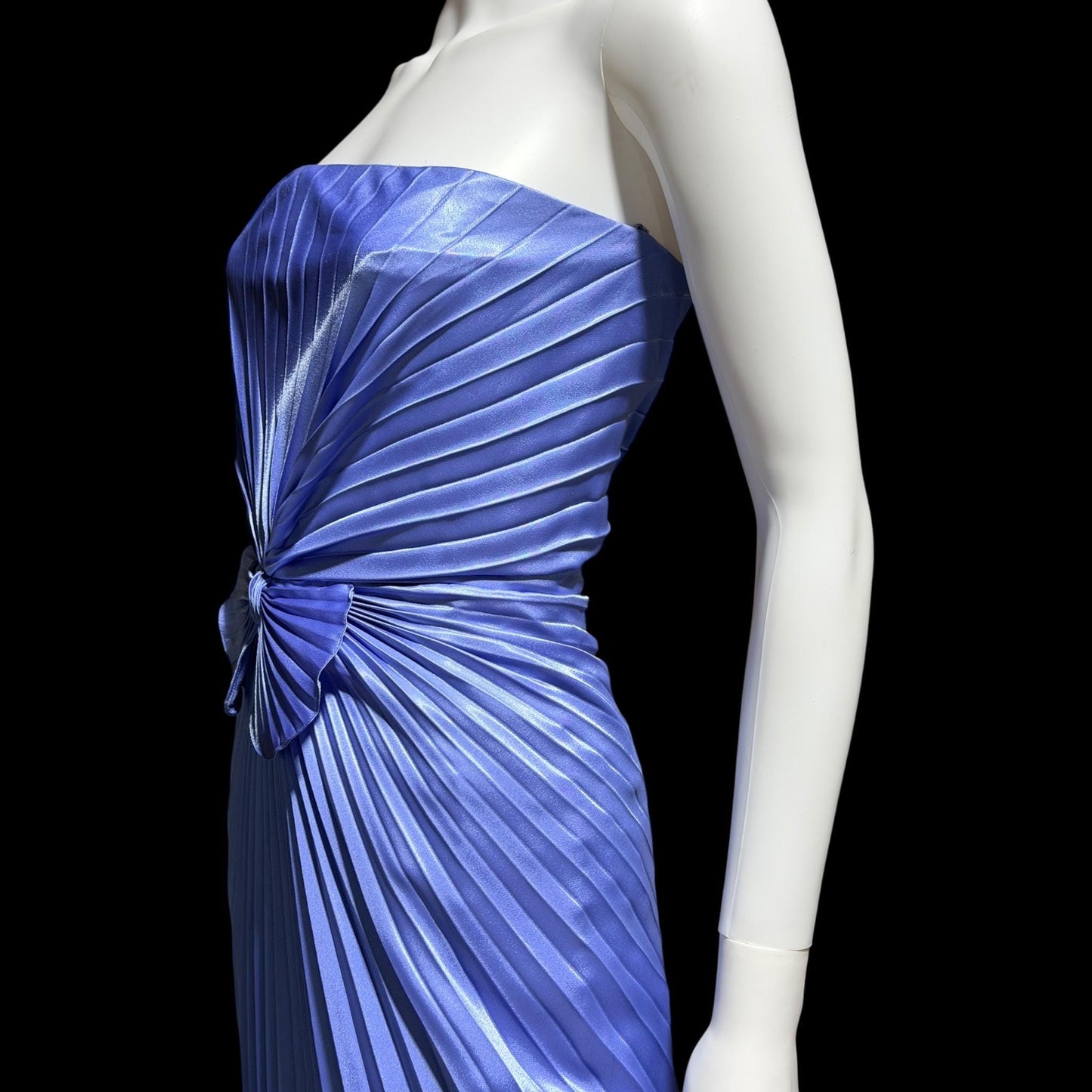 TRAVILLA vintage evening dress gown, for DuValls 1970s Periwinkle strapless gown