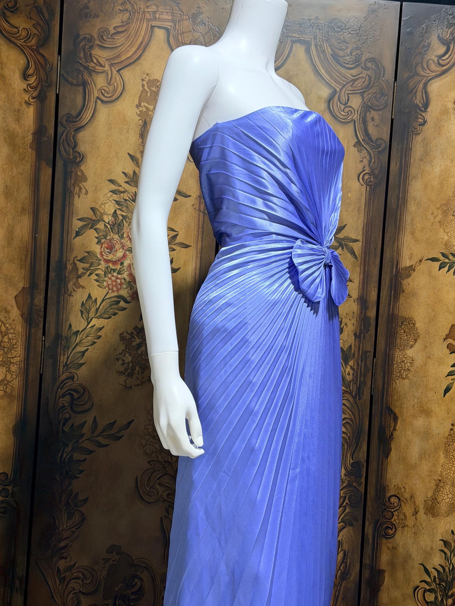 TRAVILLA vintage evening dress gown, for DuValls 1970s Periwinkle strapless gown