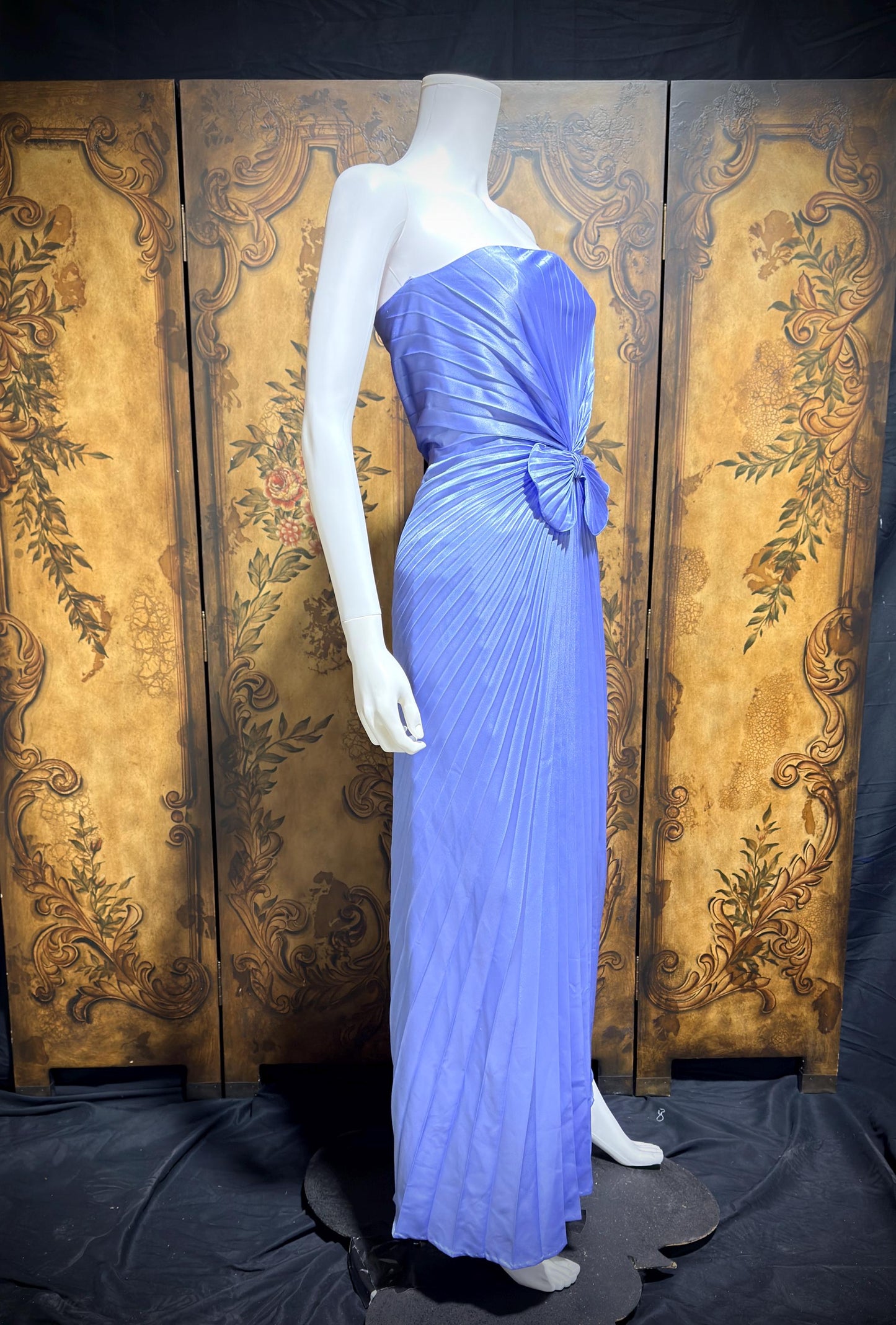 TRAVILLA vintage evening dress gown, for DuValls 1970s Periwinkle strapless gown