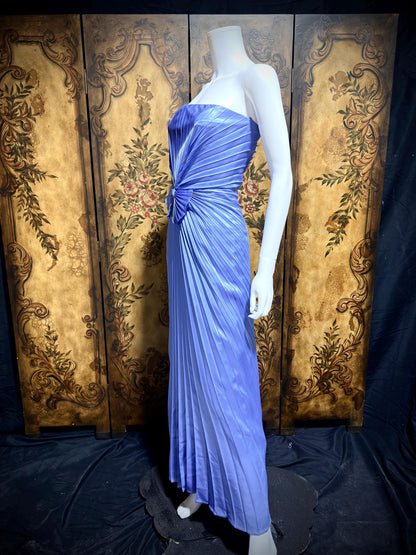 TRAVILLA vintage evening dress gown, for DuValls 1970s Periwinkle strapless gown