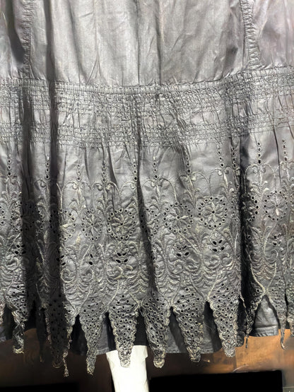 1900s Vintage Victorian petticoat, Black eyelet Antique polished cotton maxi skirt