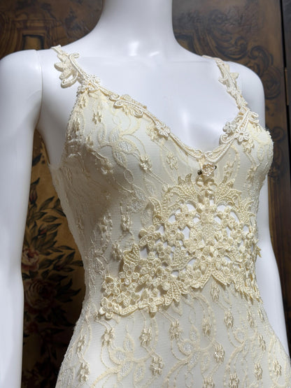 CLAIRE PETTIBONE, Y2K vintage nightgown slip dress, creamy white lace bridal wedding night gown