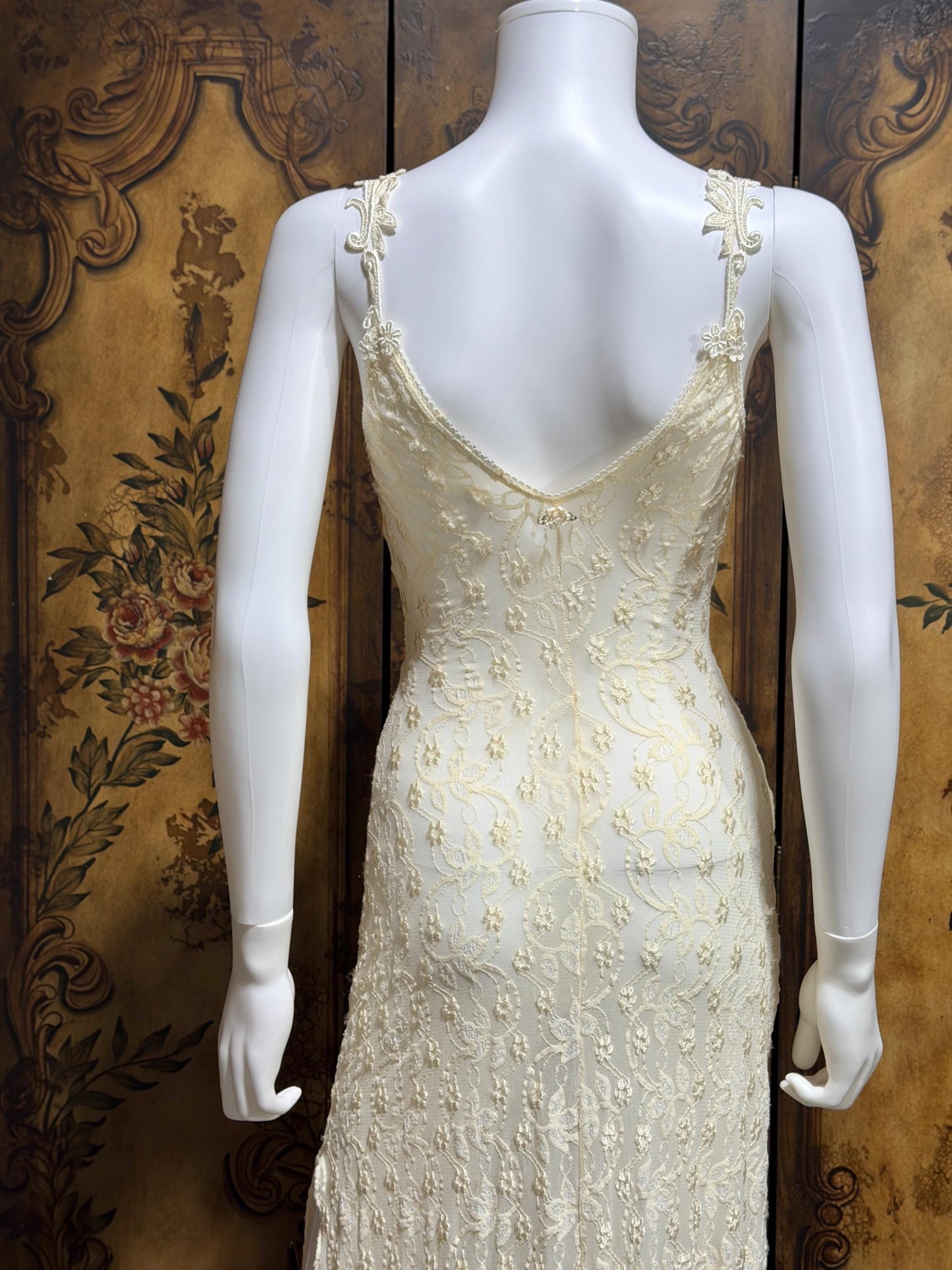 CLAIRE PETTIBONE, Y2K vintage nightgown slip dress, creamy white lace bridal wedding night gown