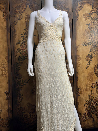 CLAIRE PETTIBONE, Y2K vintage nightgown slip dress, creamy white lace bridal wedding night gown