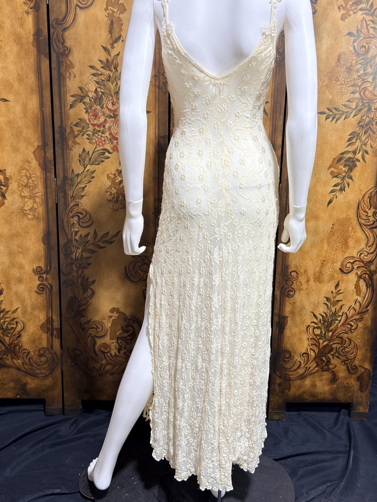 CLAIRE PETTIBONE, Y2K vintage nightgown slip dress, creamy white lace bridal wedding night gown