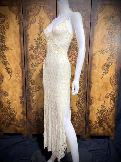 CLAIRE PETTIBONE, Y2K vintage nightgown slip dress, creamy white lace bridal wedding night gown