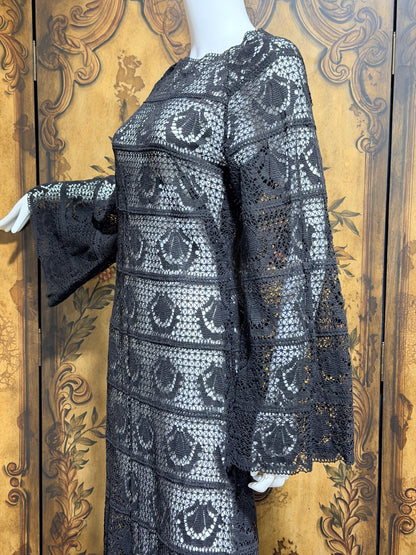1970s vintage crochet dress, Black Cotton See Through Maxi dress
