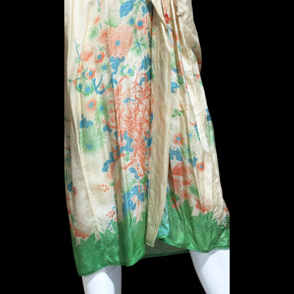 1920s vintage dressing gown robe, Ponge silk floral flapper style duster housecoat lingerie dress