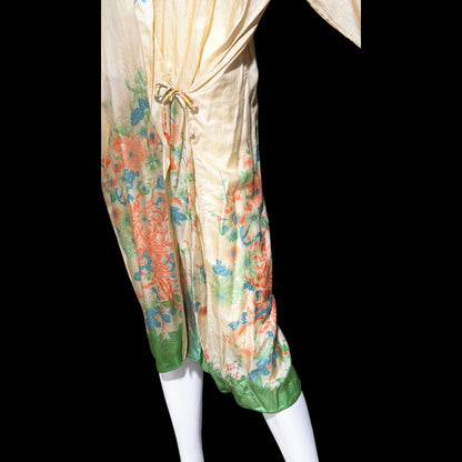 1920s vintage dressing gown robe, Ponge silk floral flapper style duster housecoat lingerie dress