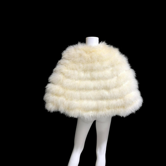 1960s Vintage feather cape jacket, Snowy white ostrich marabou wedding bridal capelet evening stole
