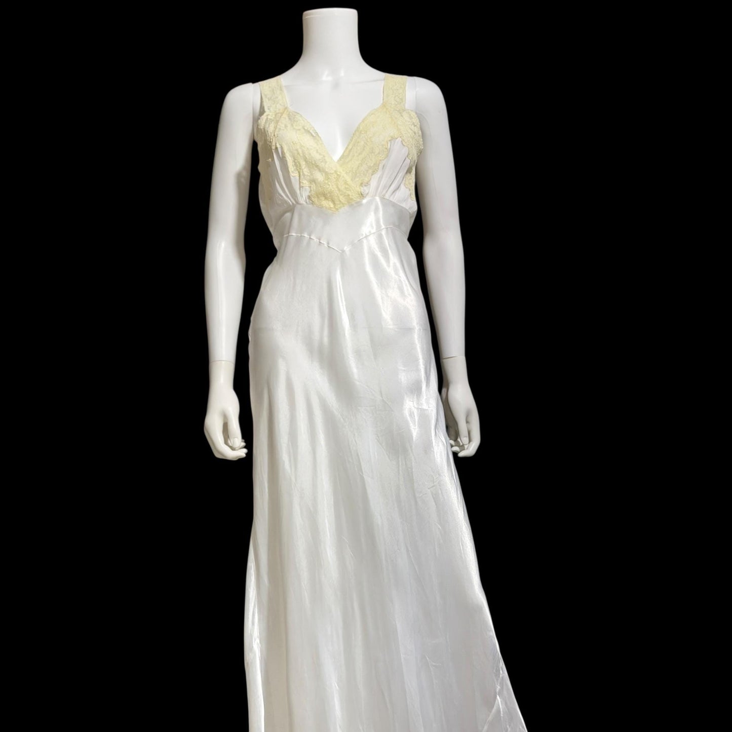 FORTY WINKS Vintage 1940s Nightgown Slip Dress, shiny white bias cut rayon lingerie dress