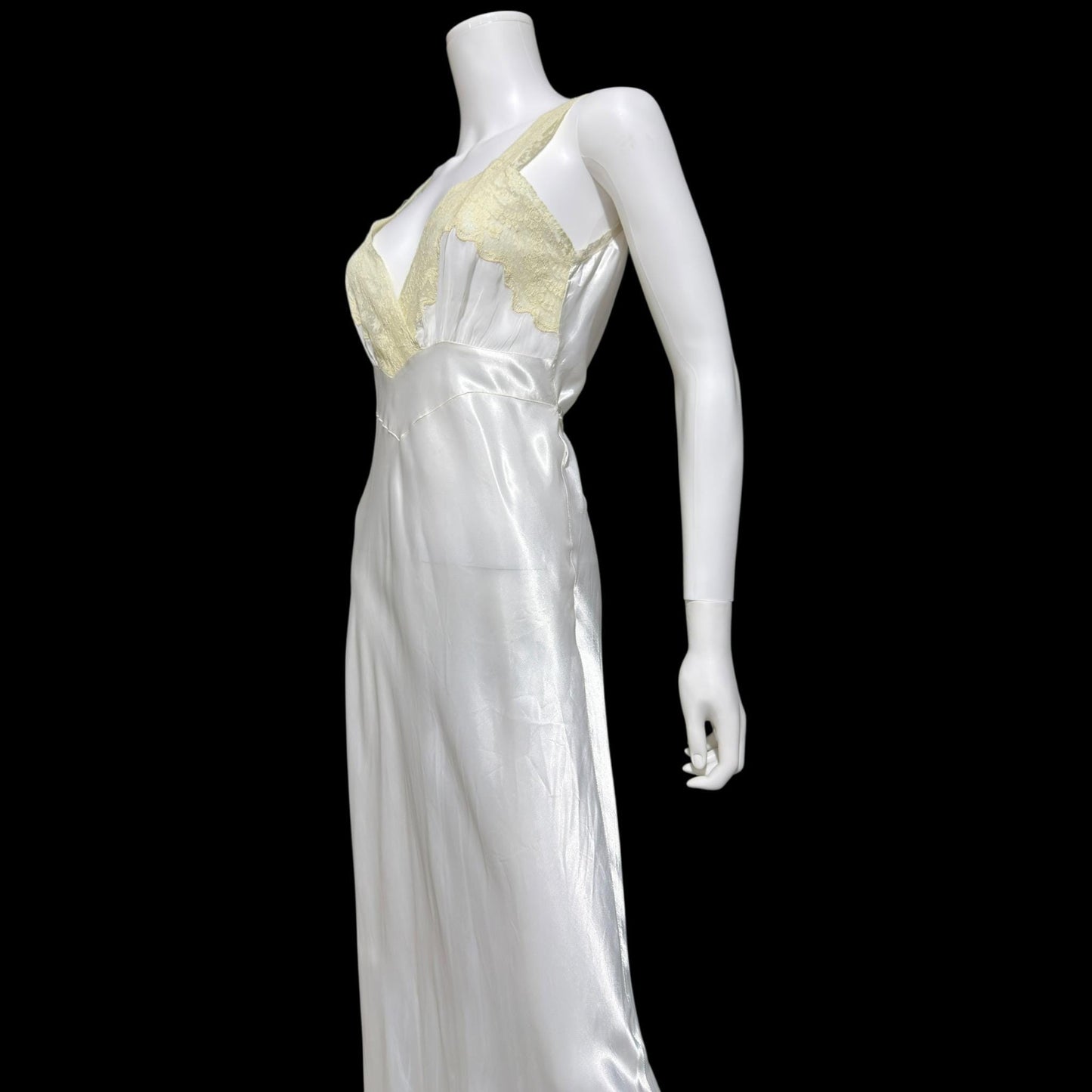 FORTY WINKS Vintage 1940s Nightgown Slip Dress, shiny white bias cut rayon lingerie dress