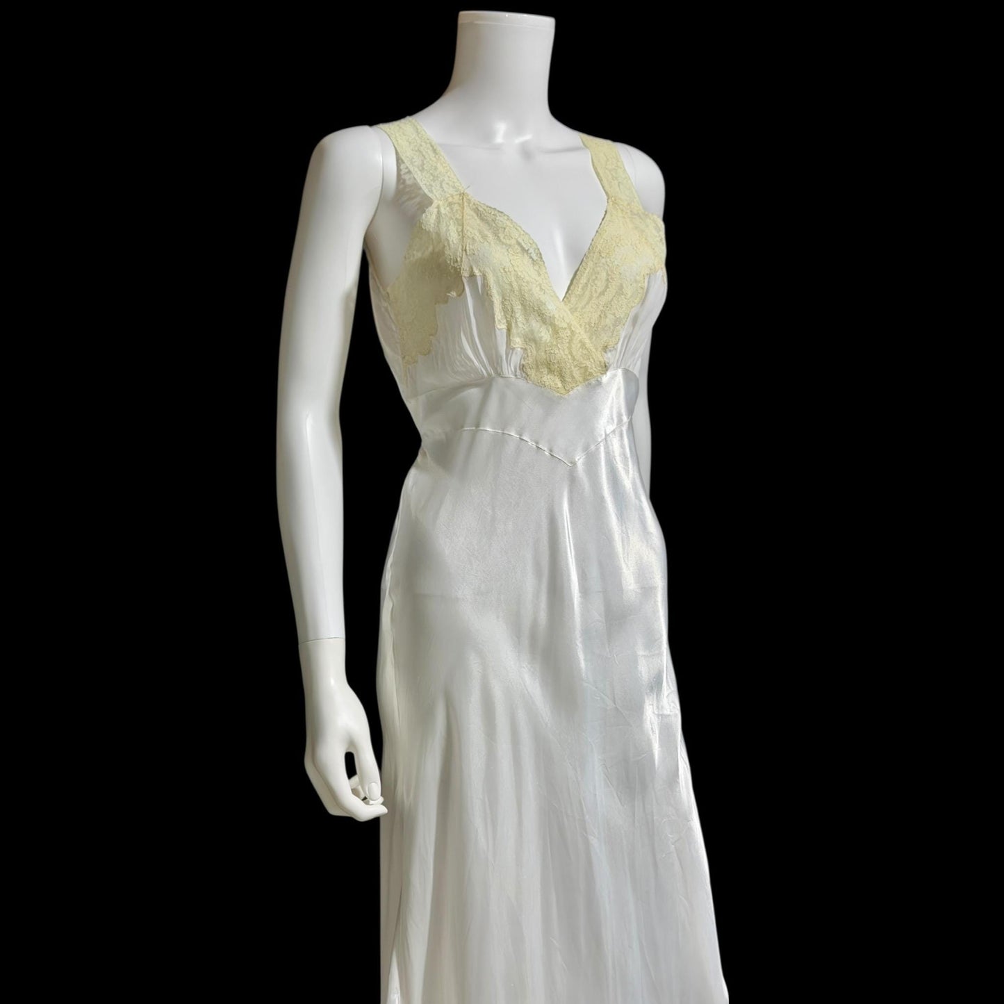 FORTY WINKS Vintage 1940s Nightgown Slip Dress, shiny white bias cut rayon lingerie dress