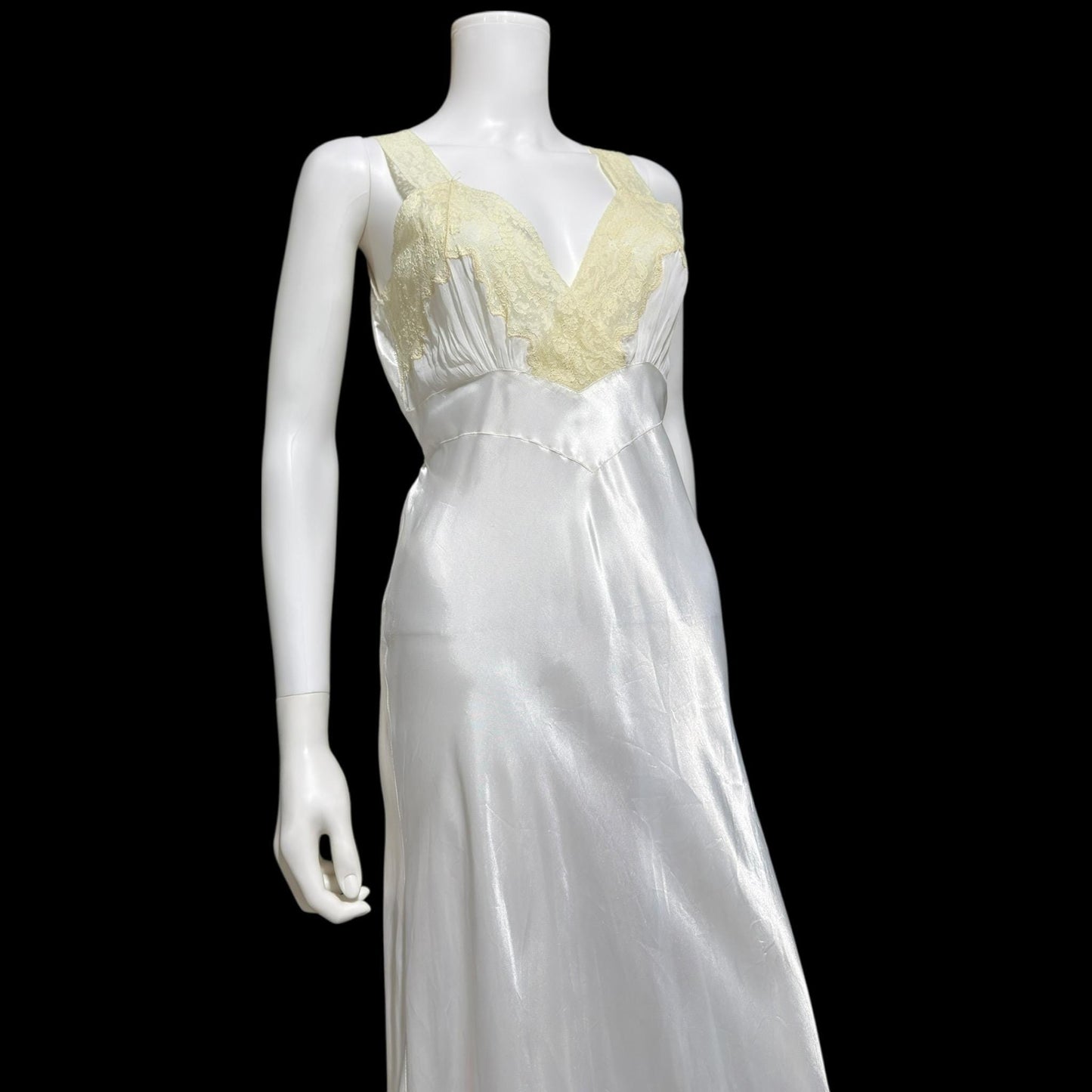 FORTY WINKS Vintage 1940s Nightgown Slip Dress, shiny white bias cut rayon lingerie dress