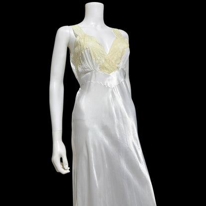 FORTY WINKS Vintage 1940s Nightgown Slip Dress, shiny white bias cut rayon lingerie dress