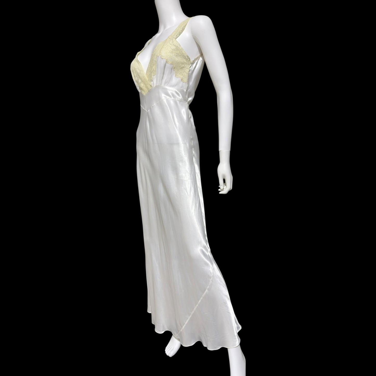 FORTY WINKS Vintage 1940s Nightgown Slip Dress, shiny white bias cut rayon lingerie dress