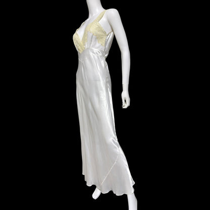 FORTY WINKS Vintage 1940s Nightgown Slip Dress, shiny white bias cut rayon lingerie dress