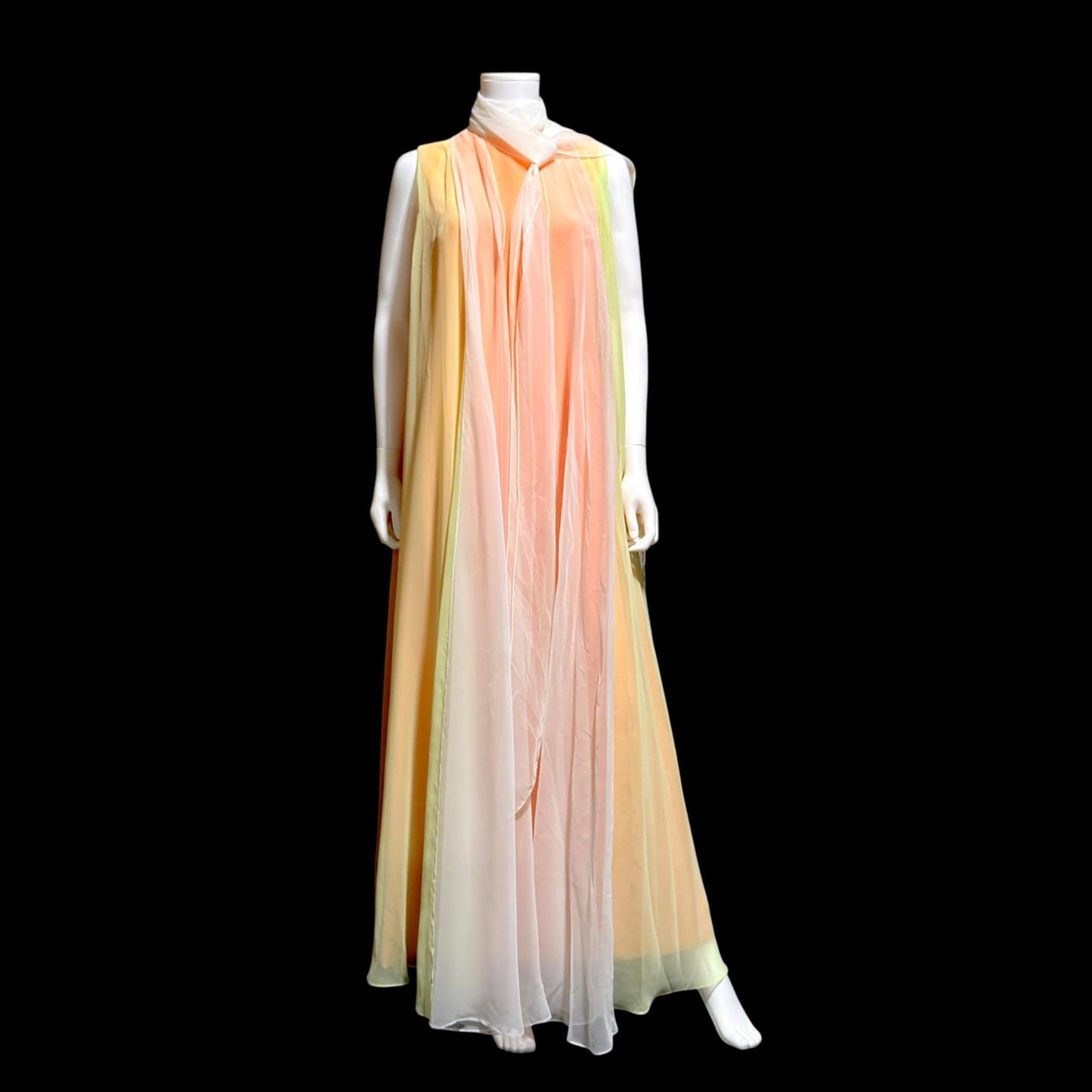 TRAVILLA vintage evening dress gown, 1960s Sorbet Chiffon Cape Dress
