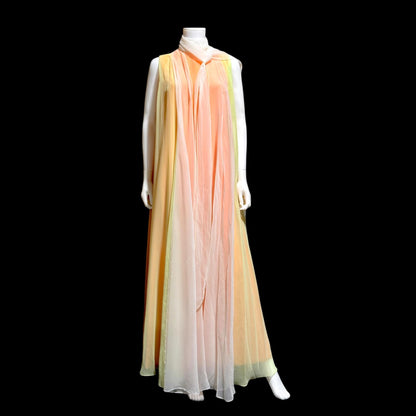 TRAVILLA vintage evening dress gown, 1960s Sorbet Chiffon Cape Dress