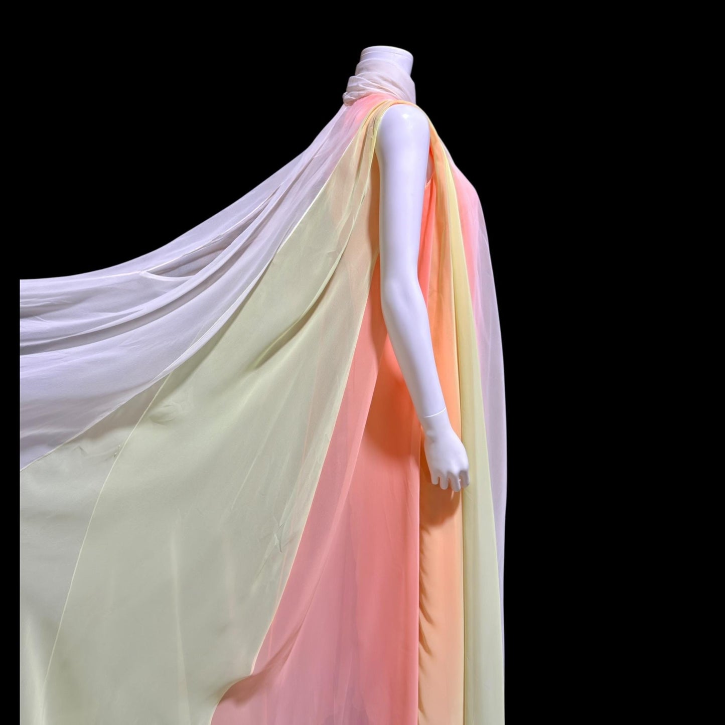 TRAVILLA vintage evening dress gown, 1960s Sorbet Chiffon Cape Dress