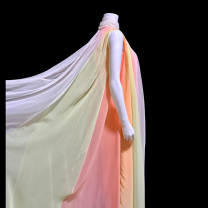 TRAVILLA vintage evening dress gown, 1960s Sorbet Chiffon Cape Dress
